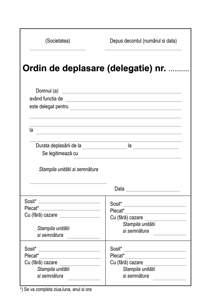 ordin deplasare