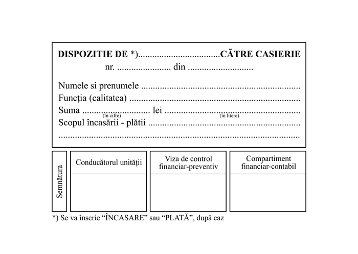 dispozitie catre casierie