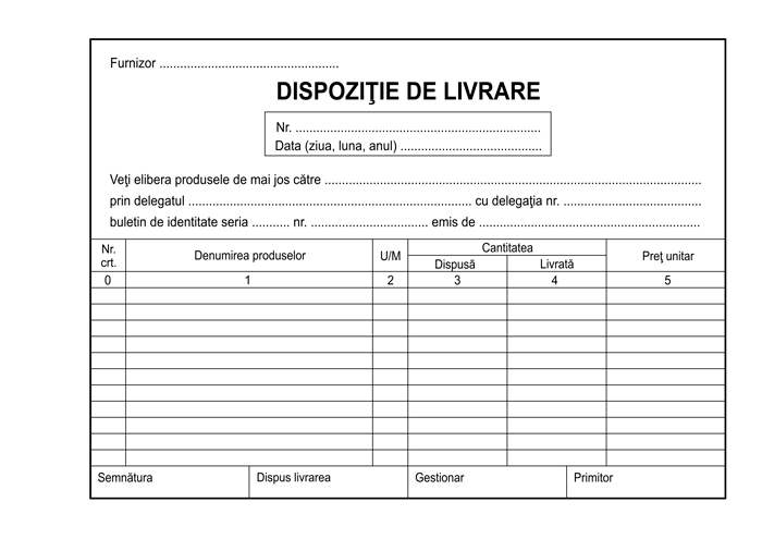 dispozitie de livrare